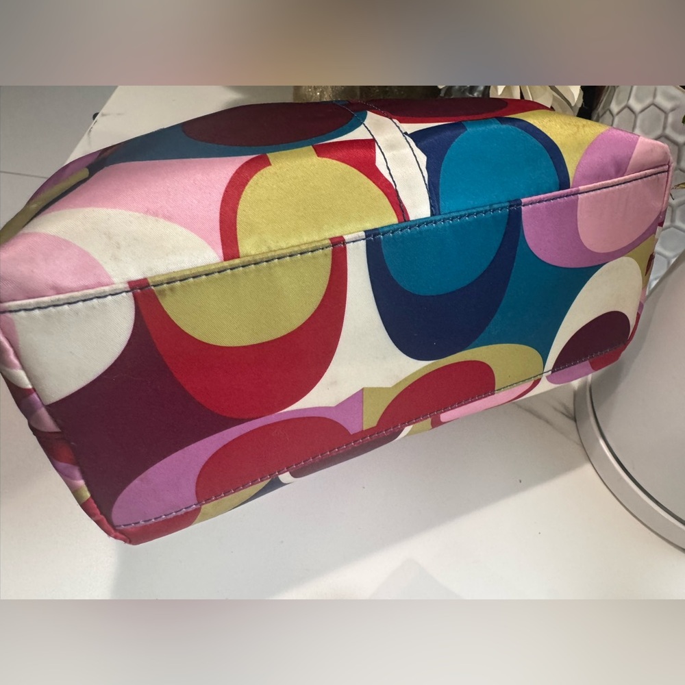 Coach Signature Scarf Print Multicolor Satin Bag Bundle (3) #F15183 - Picture 4 of 12